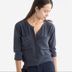 Everlane silk navy blue two pocket blouse